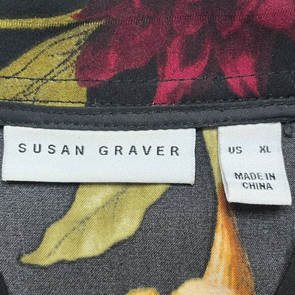Susan Graver Liquid Knit Full Zip Jacket XL Floral Black Stretch Bloomcore - Picture 5 of 6